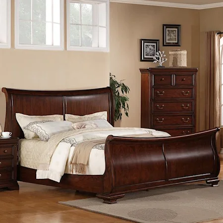 California King Transitional Cherry Sleigh Bed